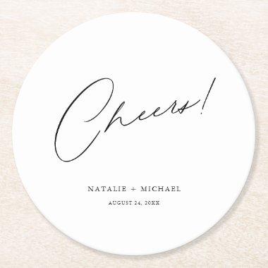 Cheers Modern Unique Personalized Custom Wedding Round Paper Coaster