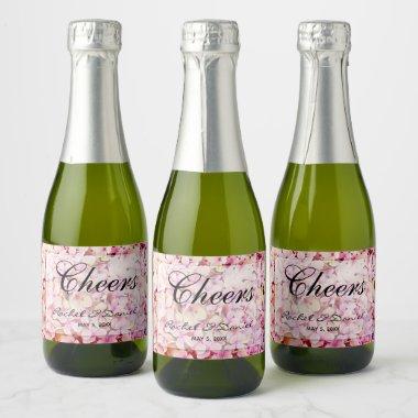 Cheers | Pink Hydrangeas Floral Botanical Mini Sparkling Wine Label