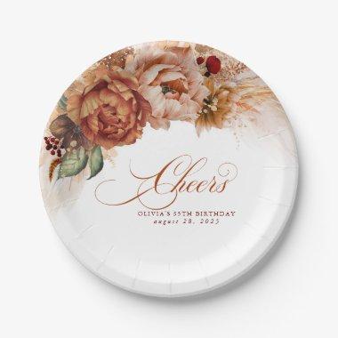 Cheers Rust Terracotta Floral Pampas Grass Paper Plate