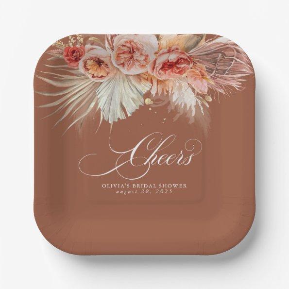 Cheers Rust Terracotta Floral Pampas Grass Paper Plates