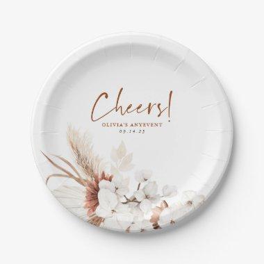 Cheers Terracotta White Floral Any Party Paper Plates