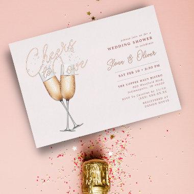 Cheers to Love Blush Pink Bridal Shower Rose Gold Foil Invitations