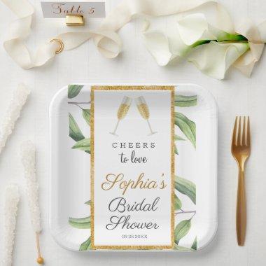 Cheers to Love Botanical Bridal Shower Party Paper Plates