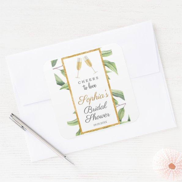 Cheers to Love Botanical Bridal Shower Party Square Sticker