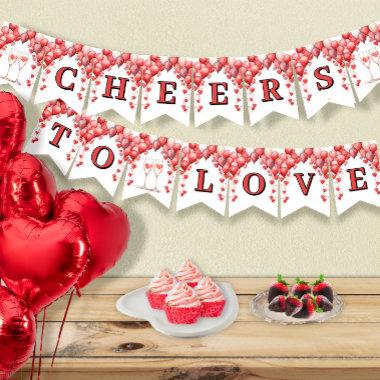 Cheers to Love Bridal Shower Valentine Hearts Bunting Flags