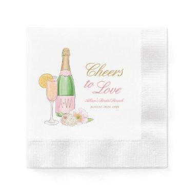 Cheers To Love Champagne Floral Bridal Brunch Napkins