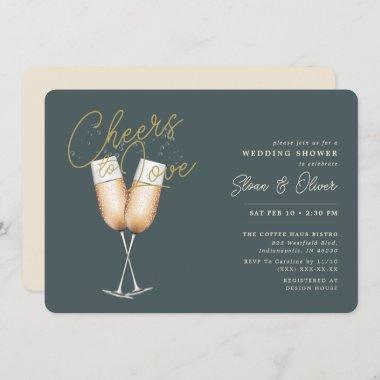 Cheers To Love Green Bridal Shower Invitations