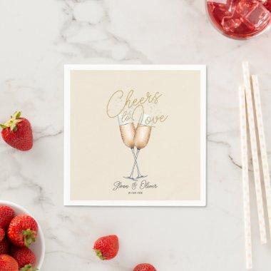Cheers to Love Ivory Gold Bridal Shower Paper Napkins