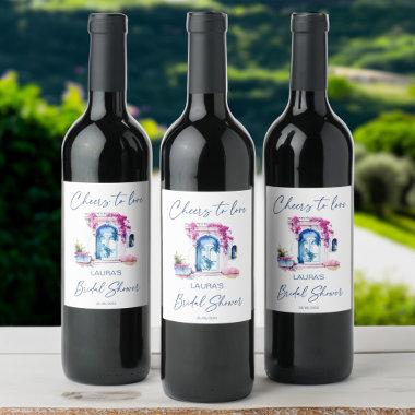 Cheers to love Mediterranean themed bridal shower Wine Label