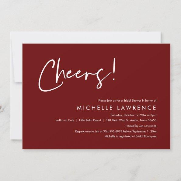 Cheers to love, Modern Casual Bridal Shower Invit Invitations