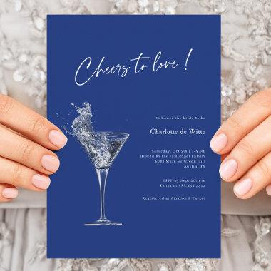 Cheers To Love | Modern Royal Blue Bridal Shower Invitations