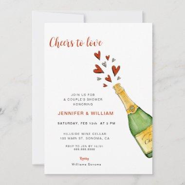 Cheers to Love Red Hearts Couple's Shower Invitations