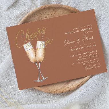 Cheers To Love Rust Bridal Shower Invitations