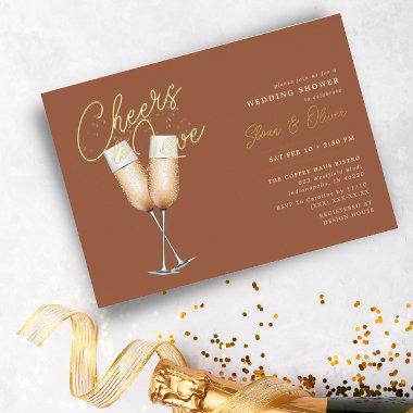 Cheers to Love Rust Terracotta Bridal Shower Gold Foil Invitations