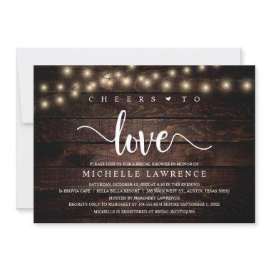 Cheers to Love, Rustic Bridal Shower Celebration Invitations