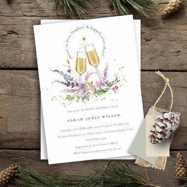 Cheers to Love Wine Glasses Floral Bridal Shower Invitations