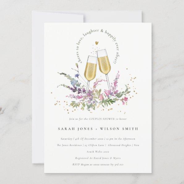 Cheers to Love Wine Glasses Floral Couples Shower Invitations