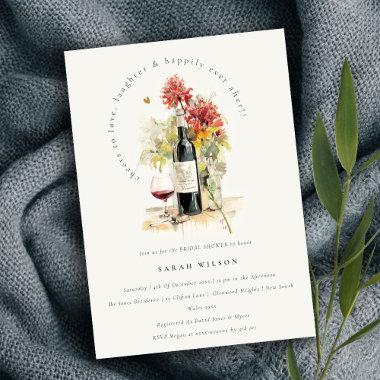 Cheers to Love Wine Red Floral Bridal Shower Invitations