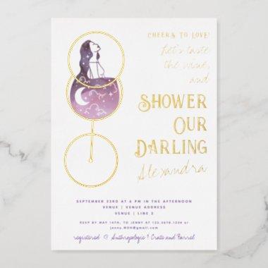 Cheers To Love Wine Tasting Elegant Bridal Shower Foil Invitations