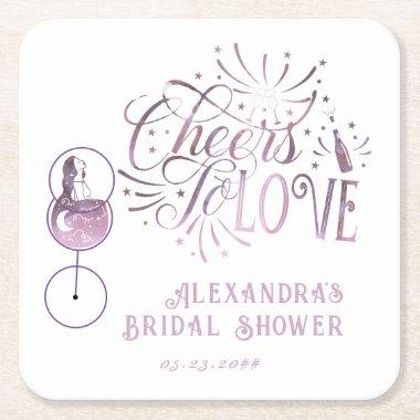 Cheers To Love Wine Tasting Elegant  Square Paper Coaster