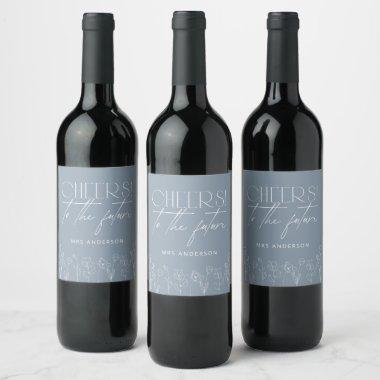 Cheers To Mr And Mrs Dusty Blue Bridal Shower Wine Label