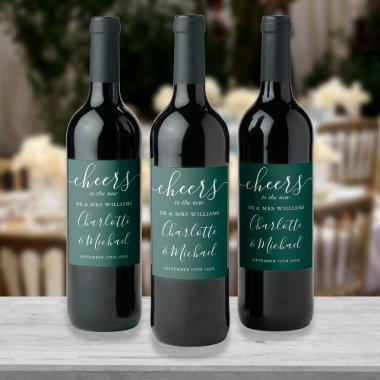 Cheers To Mr And Mrs Emerald Green Wedding Wine Label