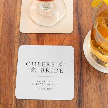 Cheers to the Bride | Elegant Script Bridal Shower Square Paper Coaster