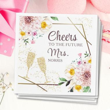 Cheers To The Future Mrs Pink Floral Bridal Shower Napkins