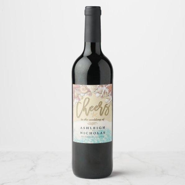Cheers To The Wedding Summer Sandy Beach Starfish Wine Label