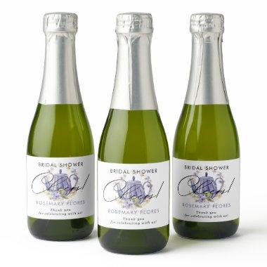 Cheers Watercolor Purple Teapot  Sparkling Wine Label