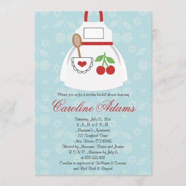 Cherry Apron Bridal Shower Invitations Red and Blue