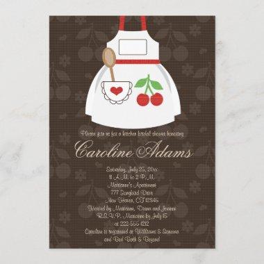 Cherry Apron Bridal Shower Invitations Red and Brow