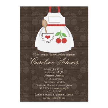 Cherry Apron Bridal Shower Invitations Red and Brow