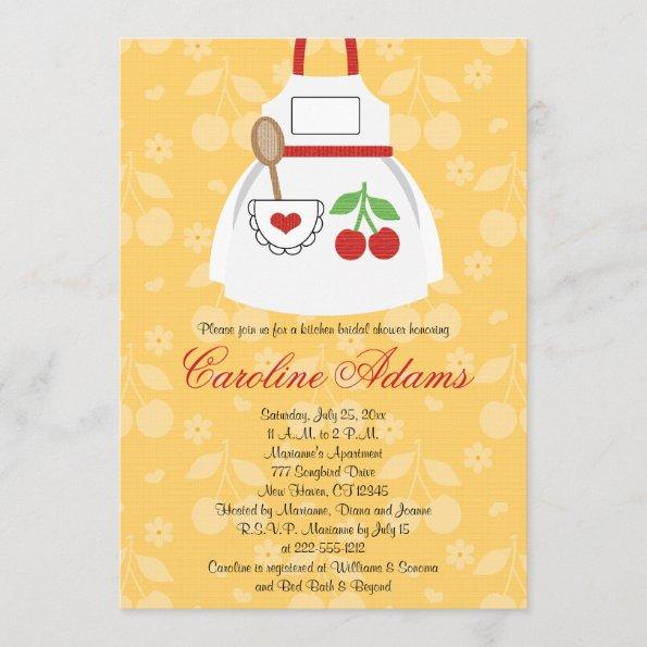 Cherry Apron Bridal Shower Invitations Yellow and R