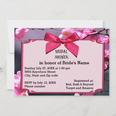 Cherry Blossom Frame & Pink Bow Bridal Shower Inv Invitations