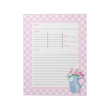 Cherry Blossom in Teapot Pink Gingham Recipe Notepad