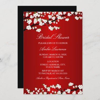 Cherry Blossom Red Bridal Shower Invitations