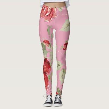 Cherry blossom red floral rose party leggings