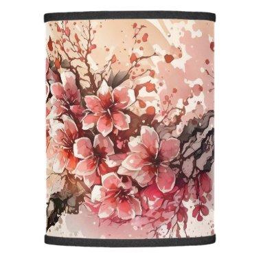 Cherry Blossom Watercolor Flowers Pink Red Floral Lamp Shade