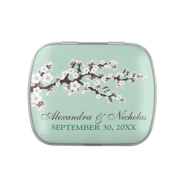 Cherry Blossoms Custom Wedding Favor Tins (mint)