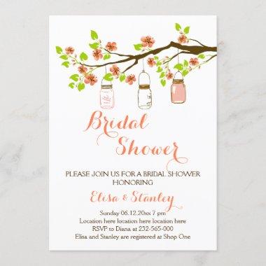Cherry blossoms & mason jars wedding bridal shower Invitations