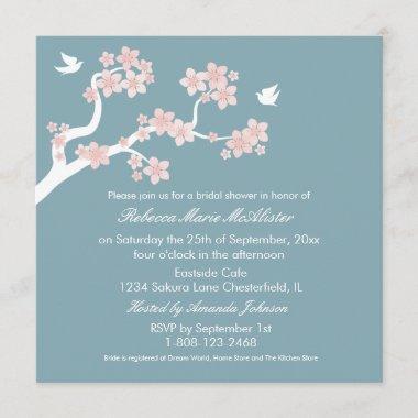 Cherry Blossoms on blue Bridal Shower Invite