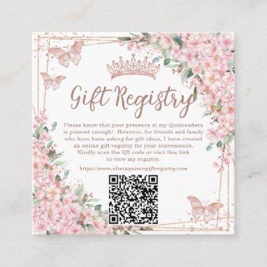 Cherry Blossoms Rose Gold Quinceanera QR Gift Enclosure Invitations