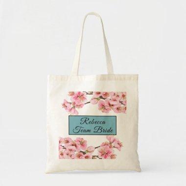 Cherry blossoms with blue name tag Tote Bag