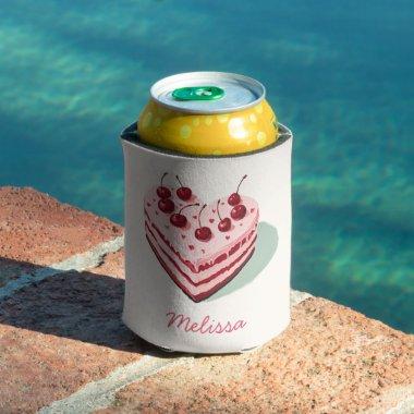 Cherry on Top Pink Heart Cake  Can Cooler