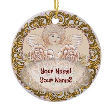 Cherub Heart Angel custom name Ceramic Ornament
