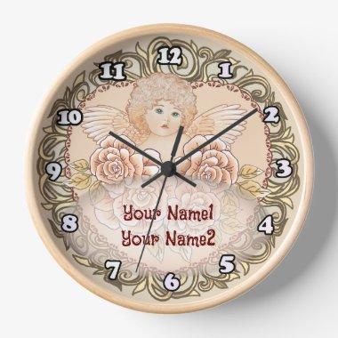 Cherub Heart Angel custom name Clock