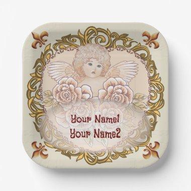 Cherub Heart Angel custom name Paper Plates