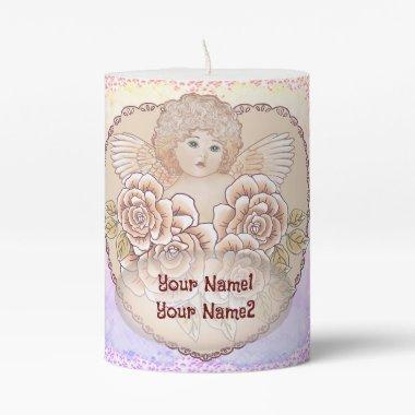 Cherub Heart Angel custom name Pillar Candle