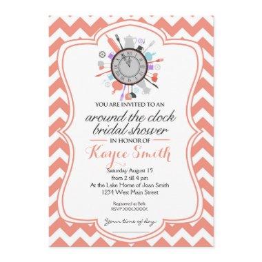 Chevron Around the Clock Bridal Shower Invitations